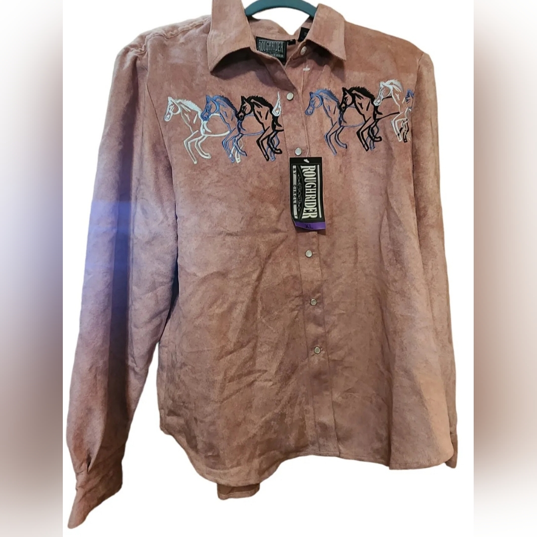 Vtg Roughrider Horse Xl Snap Western Embroidered Shirt
